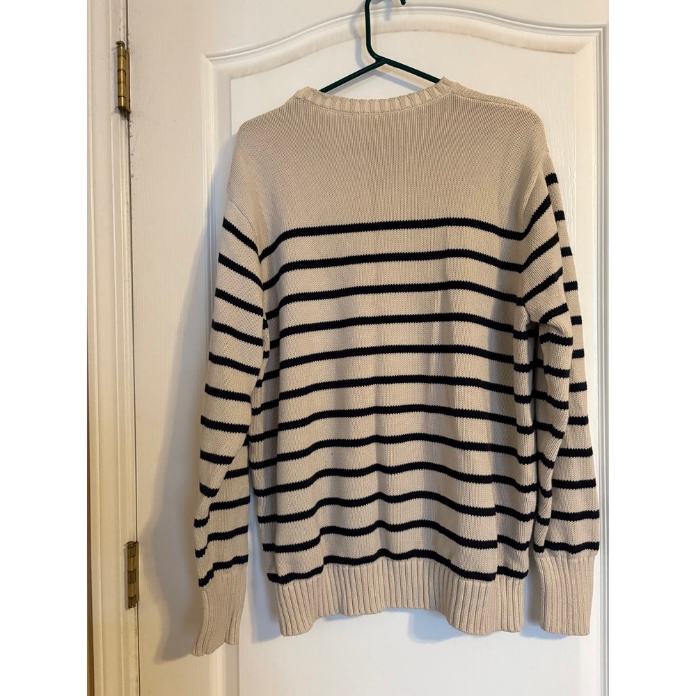 John Galt Sweater Women OS Cream Blue‎ Striped Cotton Chunky Crew Neck  Preppy